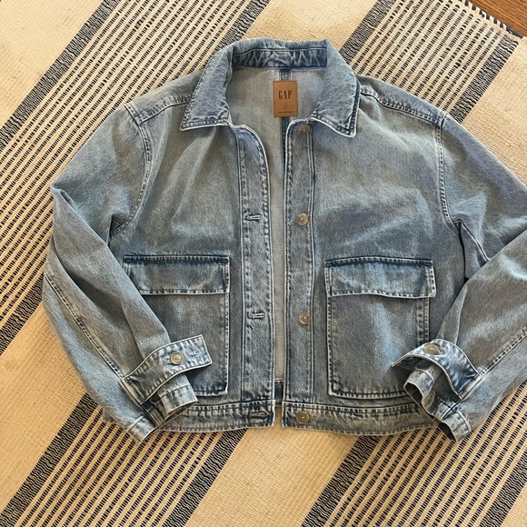 GAP Denim Utility Shirt Jacket Large Tall - Picture 2 of 6